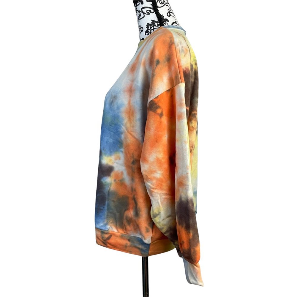 All In Favor Women's Tie Dye Blue Orange Crew Neck Pullover Sweatshirt Small - Picture 3 of 6